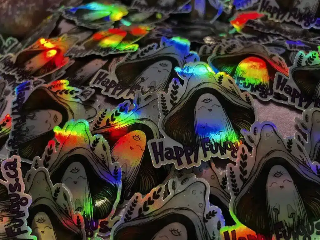 free holographic magic mushroom stickers